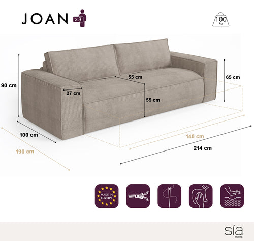 Sia Home - Rechte slaapbanken JOAN - Fluweel - Grijs - 214cm - vtwonen shop