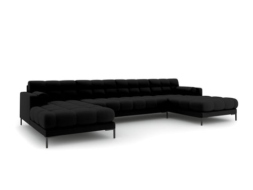 Cosmopolitan Design Panoramische bank Bali 7-zits, structurele stof, zwart - 185x383x75cm
