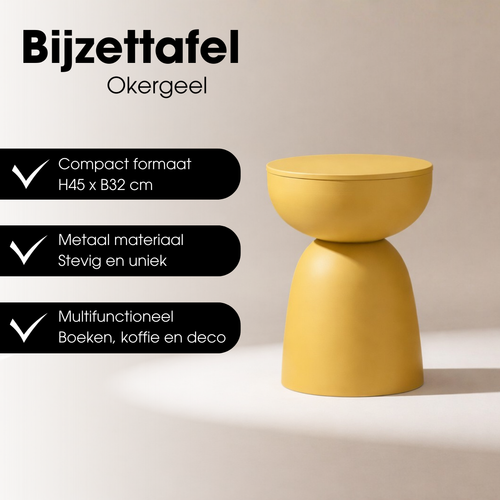 Mica Decorations Elliot Bijzettafel - Bijzettafel Rond H45 x Ø32 cm - Bijzettafeltje voor Woonkamer of Slaapkamer - Ideaal als Plantentafeltje - IJzer