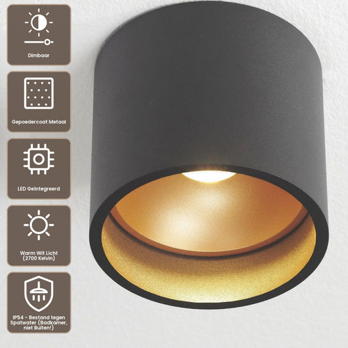 Artdelight Plafondlamp Ormond - Zwart/Koper