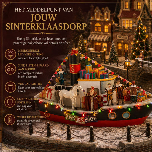 Luville Sinterklaas Pakjesboot met LED Verlichting - Kerstversiering voor Miniatuurdorp - Guirlande met Lampjes - Kerstslingers voor Aankleding - L33