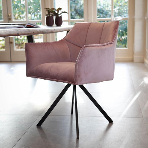 Giga Meubel Eetkamerstoel Raster - Roze Velvet - Draaibaar - Set van 2 - Set van 2