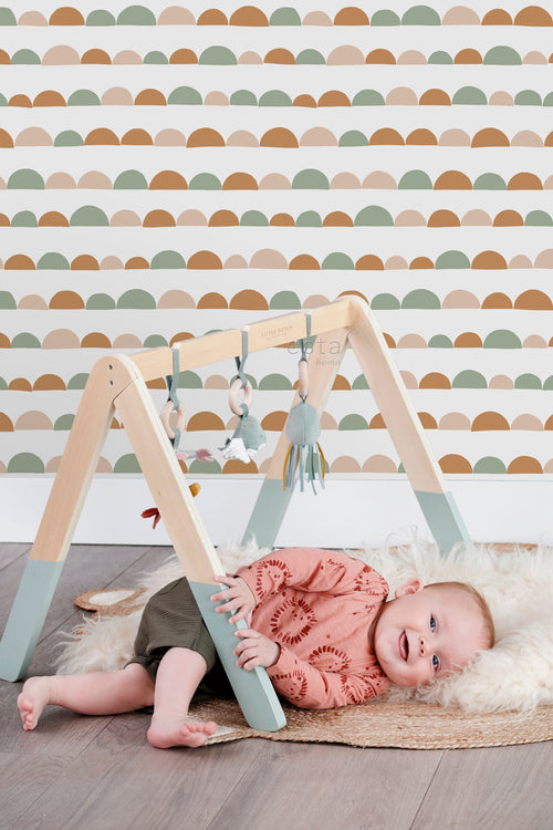ESTAhome behang grafisch motief zacht roze, warm oranje en mintgroen - 53 cm x 10.05 m - 139267