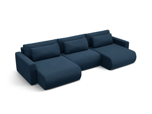 Cosmopolitan Design Converteerbare panoramische bank met opbergdoos Belfast 4-zits, flueel koningsblauw - 149x340x84cm