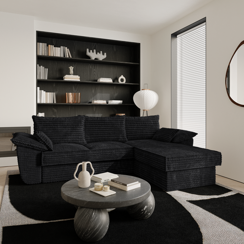 Sia Home - Rechte hoekbanken SASHA - XXL ribfluweel - Zwart - 257cm