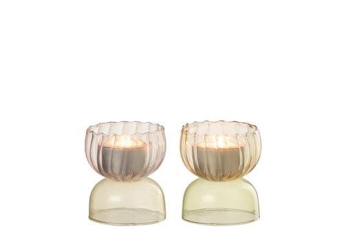 J-Line kaarshouder Halve Ballen - glas - mix - 2 stuks