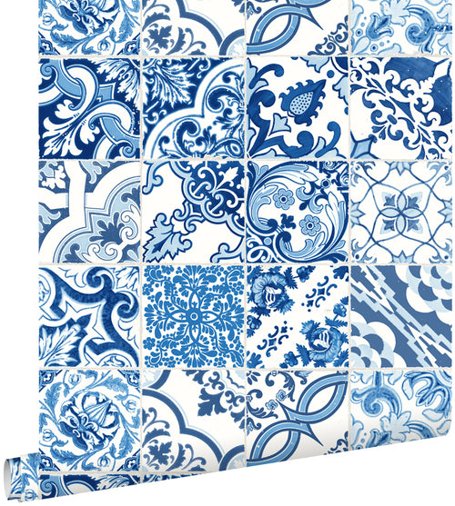 ESTAhome behang tegelmotief blauw - 53 cm x 10.05 m - 148636