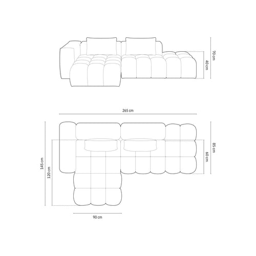 Cosmopolitan Design - Modulaire hoekbank links Verona 4-zits, flueel zwart - 145x265x70cm