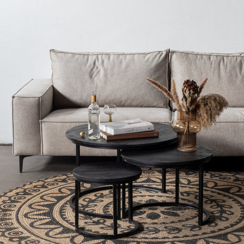 Giga Meubel Salontafel Tres - Rond Zwart Mangohout - Set van 3 - vtwonen shop
