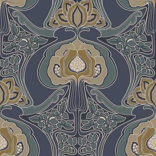 ESTAhome behang vintage bloemen in art nouveau stijl vergrijsd blauw - 0.53 x 10.05 m - 139572 - vtwonen shop