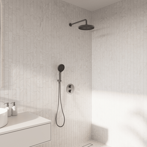 LOMAZOO inbouwdoucheset Cyra - met thermostaatkraan & ronde handdouche - gun metal