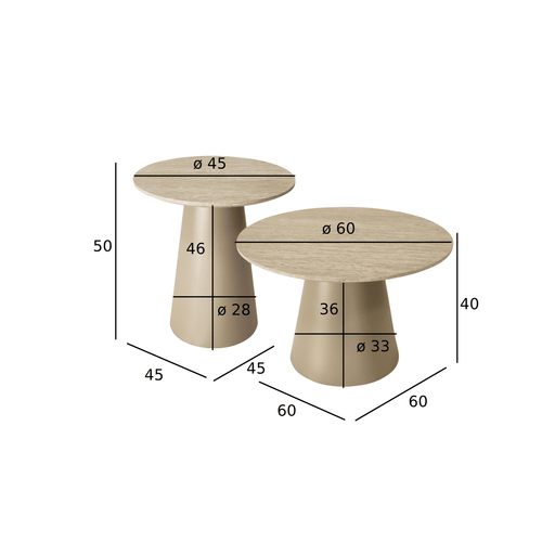 Furnhouse salontafel set Tango - Beige - Ø 45/60 cm