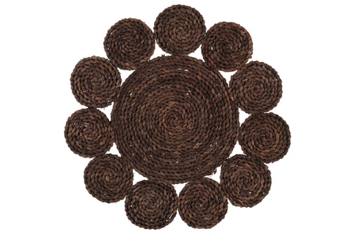 J-Line placemat Rond Bloem - jute - donkerbruin