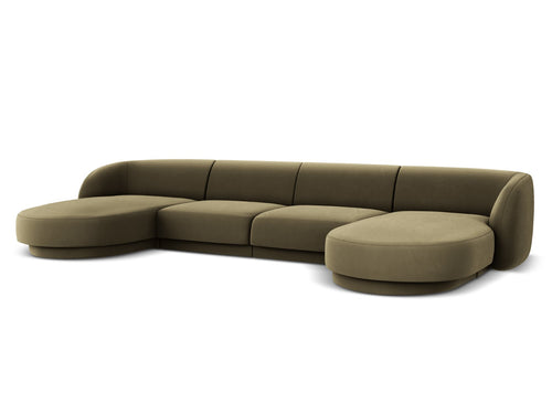 Micadoni Panoramische bank Miley 5-zits, flueel, groente - 156x330x70cm