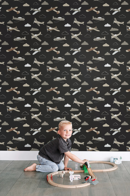 ESTAhome behang vliegtuigen zwart en bruin - 50 x 900 cm - 139805 - vtwonen shop