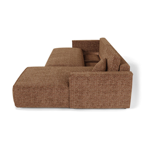Premium Interiors - Rechthoekige hoekbank met slaapfunctie en opbergruimte  - stof met tweed-effect karamel 297cm