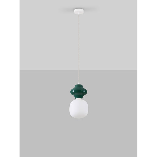Nova Luce CLIO Korte, slanke hanglamp voor aan het plafond, groen, mat wit, E14 fitting, 1x5W