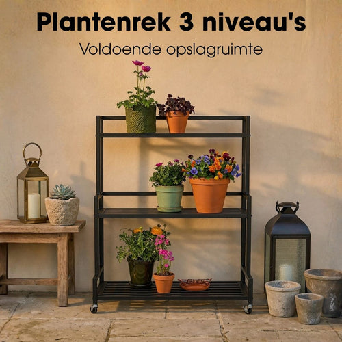 Mica Decorations Greenrax Plantenrek op Wielen - Plantenstandaard voor Kamerplanten, Buitenplanten of Tuingereedschap - Meerdere Plateaus
