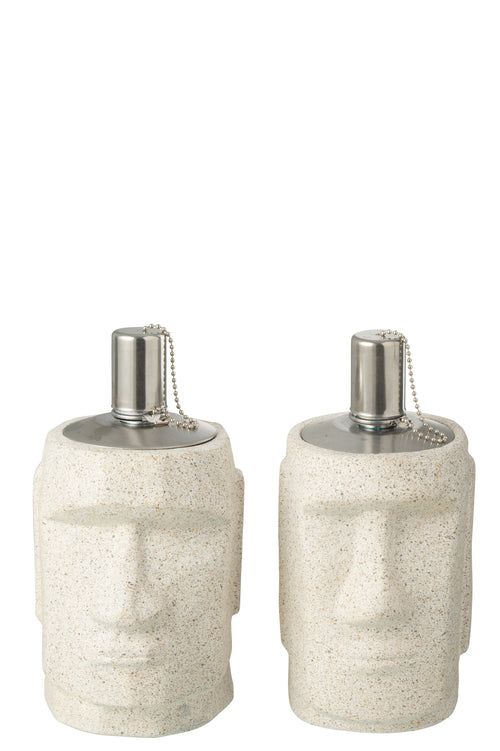 J-Line olielamp Moai - cement - grijs - 2 stuks