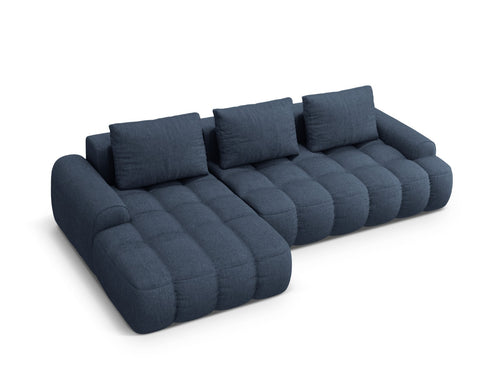 Cosmopolitan Design Uitklapbare hoekbank links met opbergdoos Linz 3-zits, structurele stof donkerblauw - 142x275x84cm
