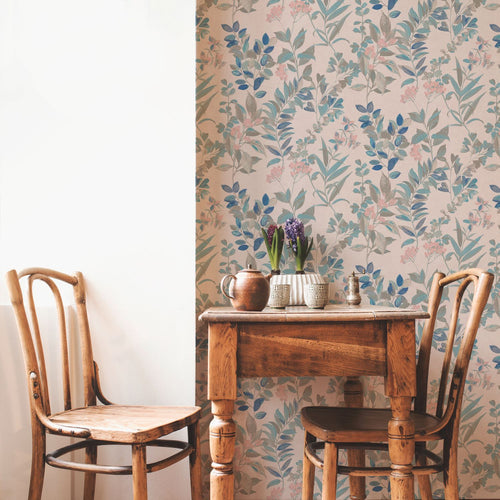 Livingwalls behang bloemmotief beige en blauw - 53 cm x 10.05 m - AS-391712