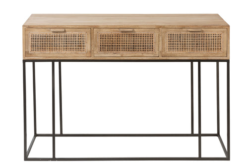 J-Line console 3 Laden Geweven Riet - mangohout - naturel - vtwonen shop
