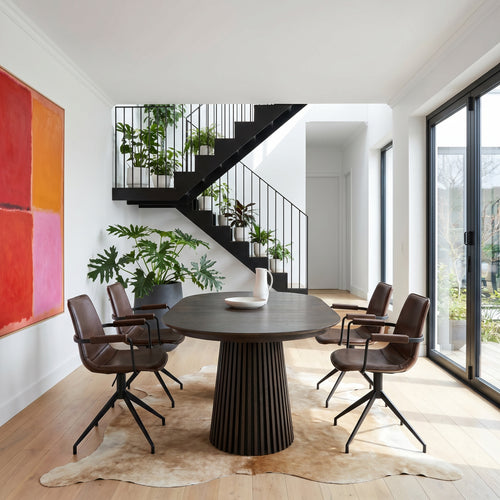 Furnhouse eetkamerstoelen armleuning Isabel - Donkerbruin - Kunstleer - Set van 6