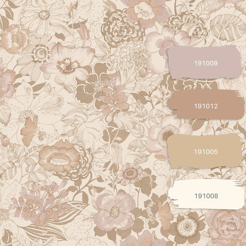 ESTAhome behang vintage bloemen beige en oudroze - 53 cm x 10.05 m - 139763