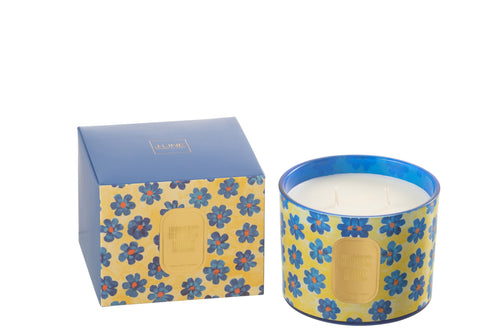 J-Line geurkaars Hapiness Blooms - White Musk Violet - blauw/geel - small - 30U