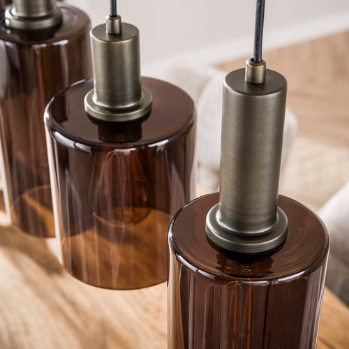 Giga Meubel Hanglamp Sepiora - Bruin Glas - 6-Lichts - 118x14x150cm - vtwonen shop