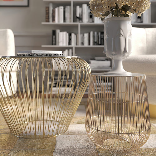 Kare Design Bijzettafel Beam Wit Marmer Messing Ø32cm