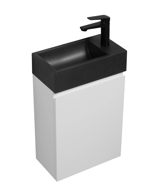 Badplaats Toiletmeubel Angela 40 x 22 cm – Mat Wit – Fonteinmeubel met Zwarte Wastafel