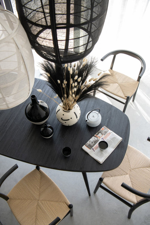 J-Line hanglamp Ion - linnen/bamboe - zwart - small