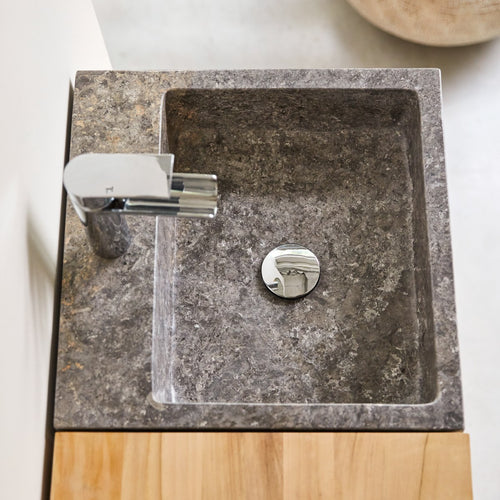 Tikamoon Badkamermeubel in massief teakhout en marmer 85 cm - Naturel - vtwonen shop