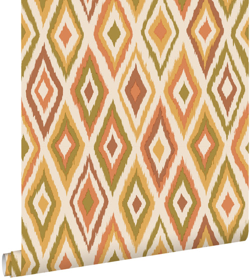ESTAhome behang ruiten groen, oranje en geel - 50 x 900 cm - 131692