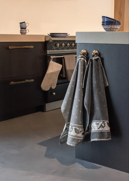 Luxe Keukendoek en Theedoek Vogel Antraciet -  Bunzlau Castle - 100% biologisch GOTS katoen