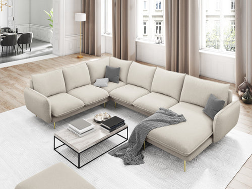 Cosmopolitan Design Panoramische hoekbank links Vienna 7-zits, structurele stof, lichtbeige - 235x330x95cm