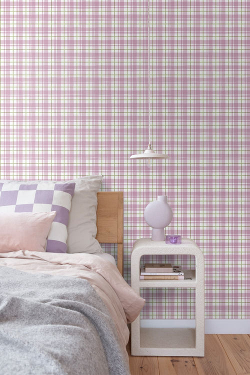 ESTAhome behang ruitjes paars en groen - 50 x 900 cm - 131948
