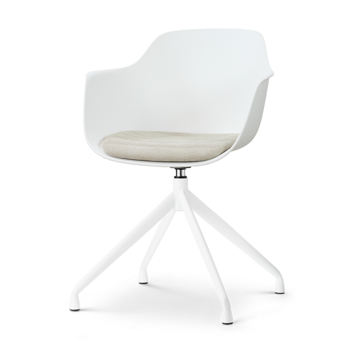 Nolon Nola-Liz draaibare eetkamerstoel wit met naturelbeige zitkussen - wit onderstel