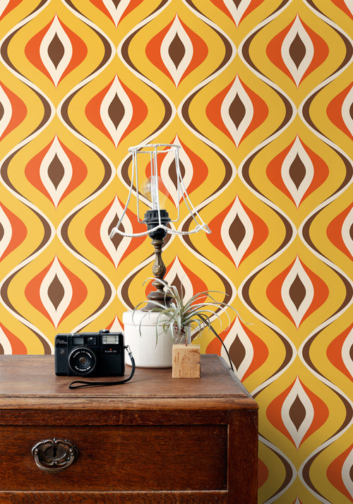 Sanders & Sanders behang retro ornamenten geel en oranje - 50 x 900 cm - 935405