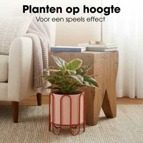 Mica Decorations Dione Bloempot op Standaard – Set van 2 – Plantenpot voor Bloemen en Kamerplanten – Bloempotten voor Binnen – IJzer – Roze
