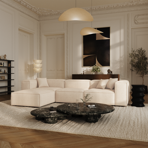 Sia Home - Modulaire hoekbank CUBI - Chenille fluweel - Crème - 332cm