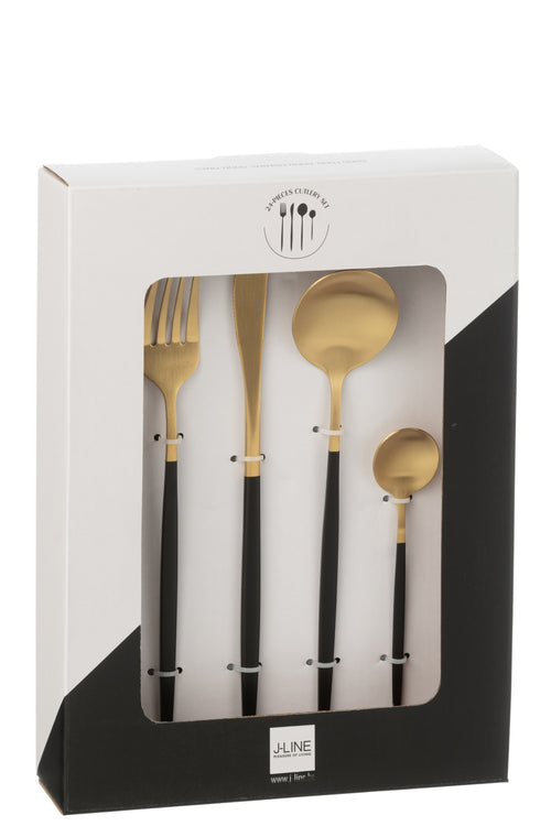 J-Line bestek - roestvrij staal - goud/zwart - box van 24 stuks - vtwonen shop