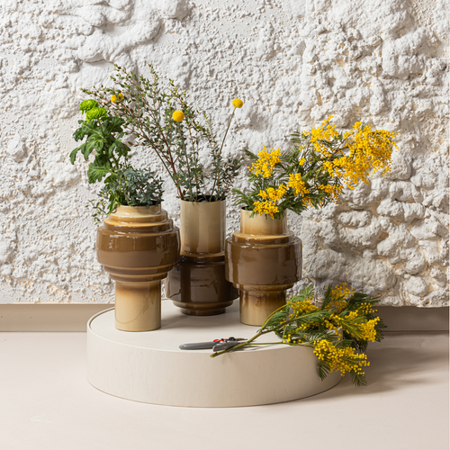 WOOOD vaas 32x22 cm Orba - Metaal - Hoogglans Zand - 35x22x22