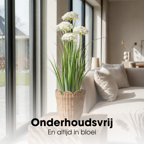 Mica Decorations Engelwortel – Kunstgras in Pot – Realistische Nepplant Woondecoratie – Kunstplanten voor Binnen en Buiten – H120 x Ø35 cm – Groen,