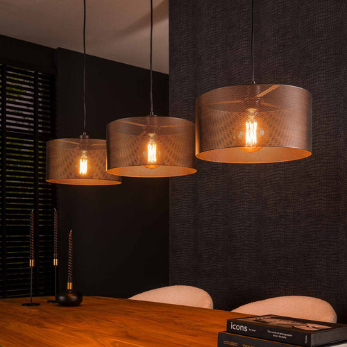 Giga Meubel Hanglamp Mesh Rond - Zwart Metaal - 3-Lichts - 120x30x150cm