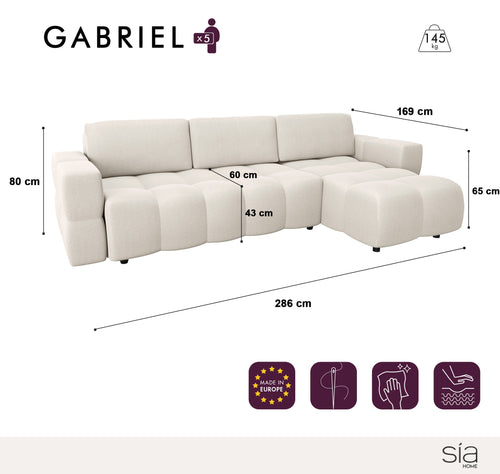 Sia Home - Rechthoekige hoekbank die kan worden uitgeklapt tot bed GABRIEL - bouclé-stof beige 286cm
