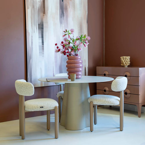 DÉJA Living Eettafel Esra - Rond Beige Glas/MDF - 120x120x76cm