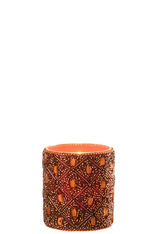 J-Line theelichthouder - glaskralen - donkerbruin/roestbruin - large - vtwonen shop