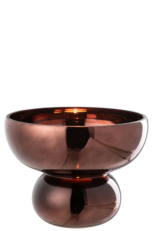 J-Line theelichthouder/vaas Op Voet Afgerond - glas - pruim - Ø 23 cm